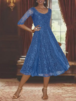 A-Line/Princess Scoop Half Sleeves Tea-Length Mother of the Bride Dresses with Appliques & Jackets