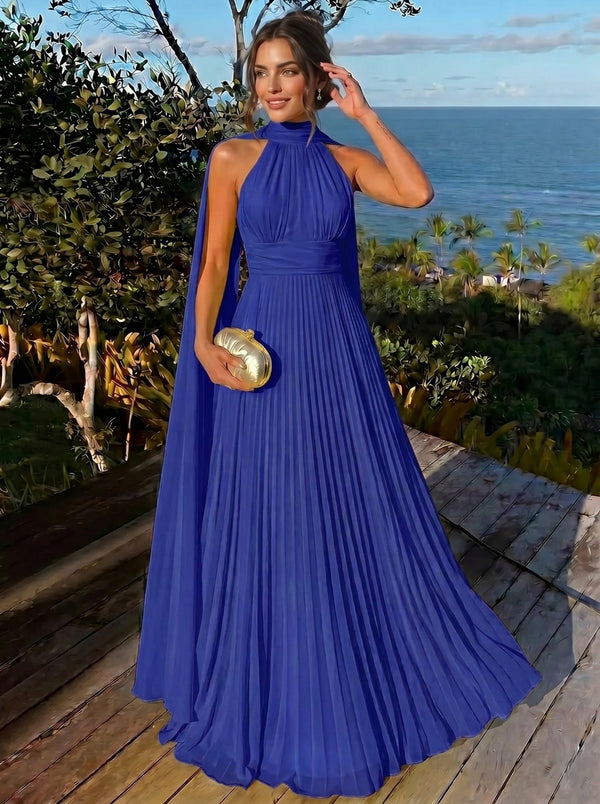 A Line/Princesses Evening Dresses Ruched Grecian Style Chiffon Halter Neck Floor-Length Formal Dress Wedding Guest Summer Dress