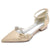Women's Wedding Shoe Crystal Bow Silk Satin Pointed Toe Low Buckle Bridal Shoes