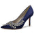 Women's Wedding Shoes Royal Blue Silk Satin Crystal Stiletto Pointed Toe Bridal Shoes