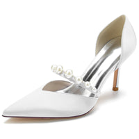 Women's Wedding Shoes Rhinestone Pearl Stiletto Pointed Toe Bridal Shoes