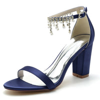 Women's Wedding Shoes Peep Toe Chunky Heel Rhinestone Ankle Strap Bridal Shoes