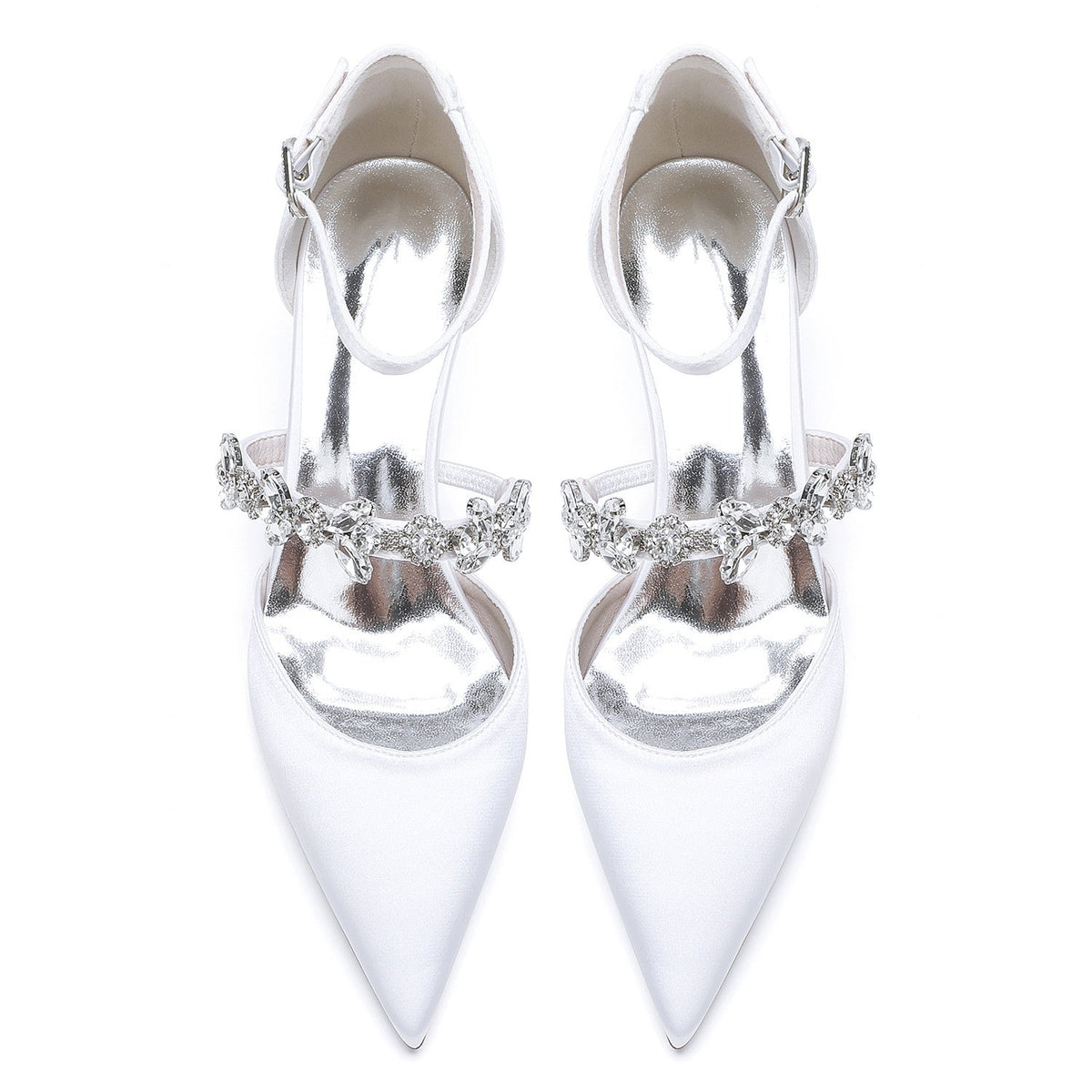 Women's Wedding Rhinestone Mid Heel Pointed Toe Buckle Bridal Shoes