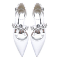 Women's Wedding Rhinestone Mid Heel Pointed Toe Buckle Bridal Shoes