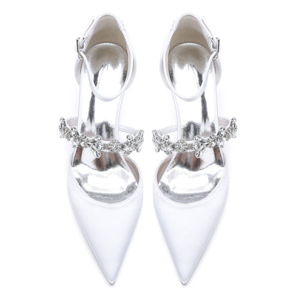 Women's Wedding Rhinestone Mid Heel Pointed Toe Buckle Bridal Shoes