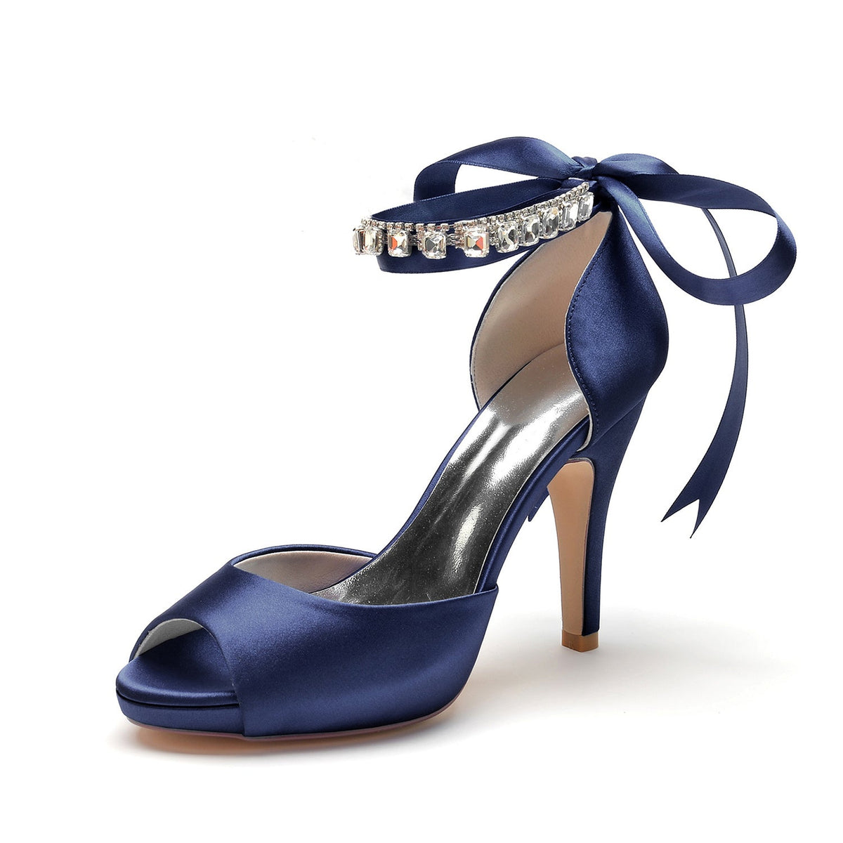 Women's Wedding Shoes Peep Toe High Heel Rhinestone Bow Buckle Bridal Shoes