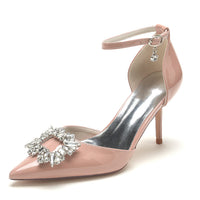 Women's Wedding Shoes Patent Leather Stiletto Pointed Toe Square Crystal Bridal Shoes