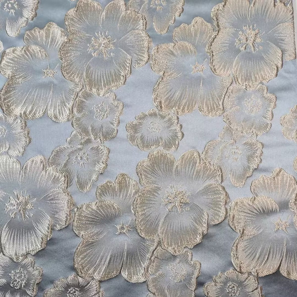 A-Line Evening Dress Floral High Split Formal Gown Jacquard Wedding Guest Floor Length Long Sleeve V Neck Belt / Sash Satin with Slits