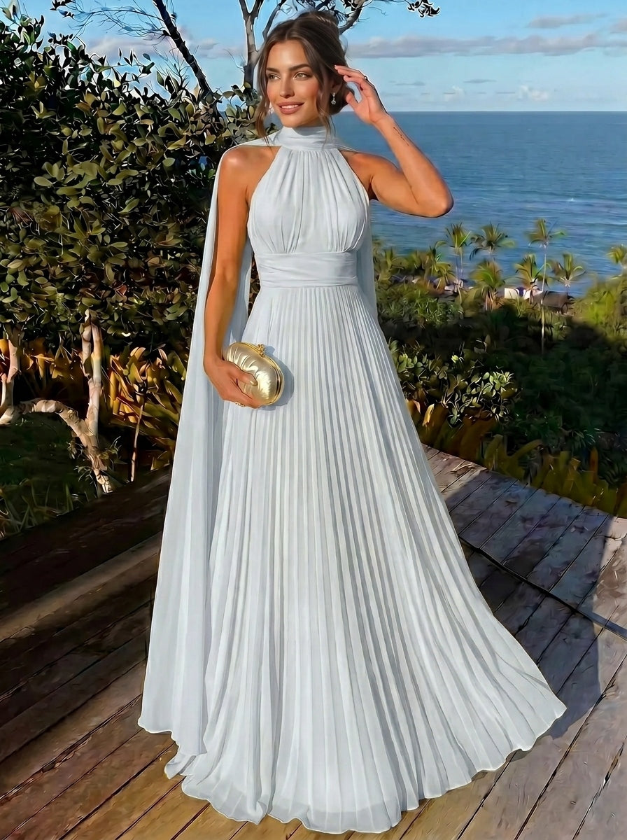 white grecian cocktail dress Nafori White A Line/Princesses Evening Dresses Ruched Grecian Style Chiffon Halter Neck Floor-Length Formal Dress Wedding Guest Summer Dress 2026