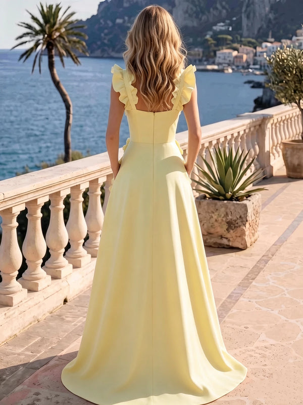 A Line/Princesses Formal Dress 3D Floral Sleeveless Evening Dress Floor-Length Dress With Pocket