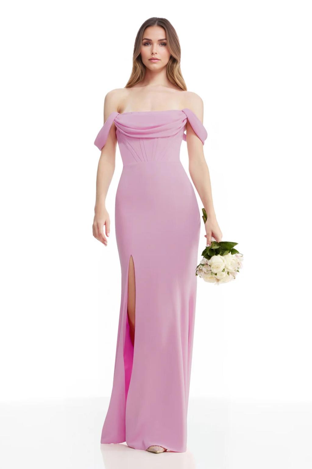 Sheath/Column Spandex Bridesmaid Dresses Floor-Length Off-the-Shoulder Sleeveless With Side Silt