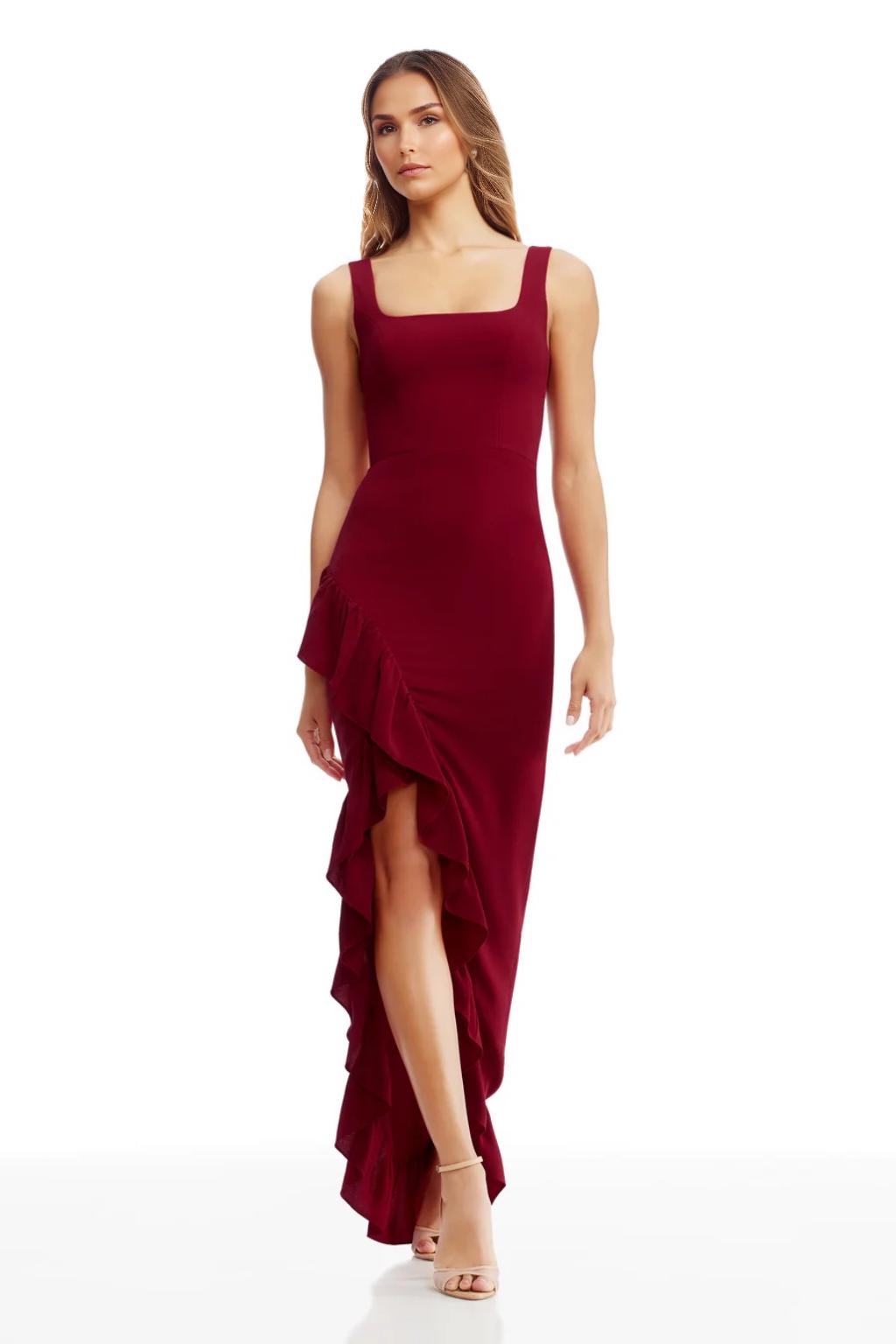 Sheath/Column Spandex Bridesmaid Dresses Floor-Length Square Neck Sleeveless With Side Silt &Ruffle