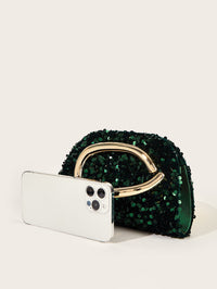 Dark Green Sequin Shoulder Bag/Handbag with Chain Strap for Cocktail, Evening&Party