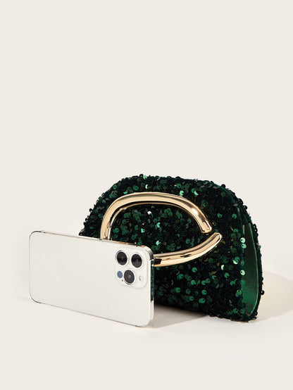 Dark Green Sequin Shoulder Bag/Handbag with Chain Strap for Cocktail, Evening&Party