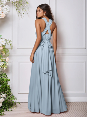 A-Line/Princess Halter Sleeveless Floor-Length  Chiffon Bridesmaid Dress