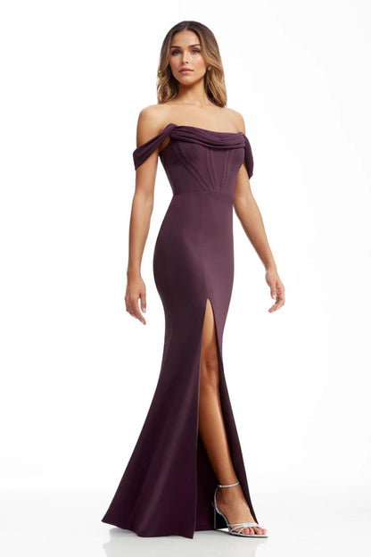 Sheath/Column Spandex Bridesmaid Dresses Floor-Length Off-the-Shoulder Sleeveless With Side Silt