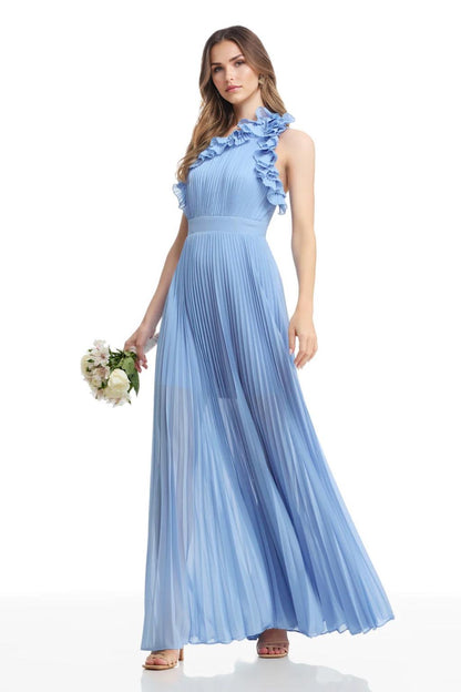 A-Line/Princess Chiffon Bridesmaid Dresses Floor-Length One-Shoulder&Ruffle Sleeveless With Back Zipper