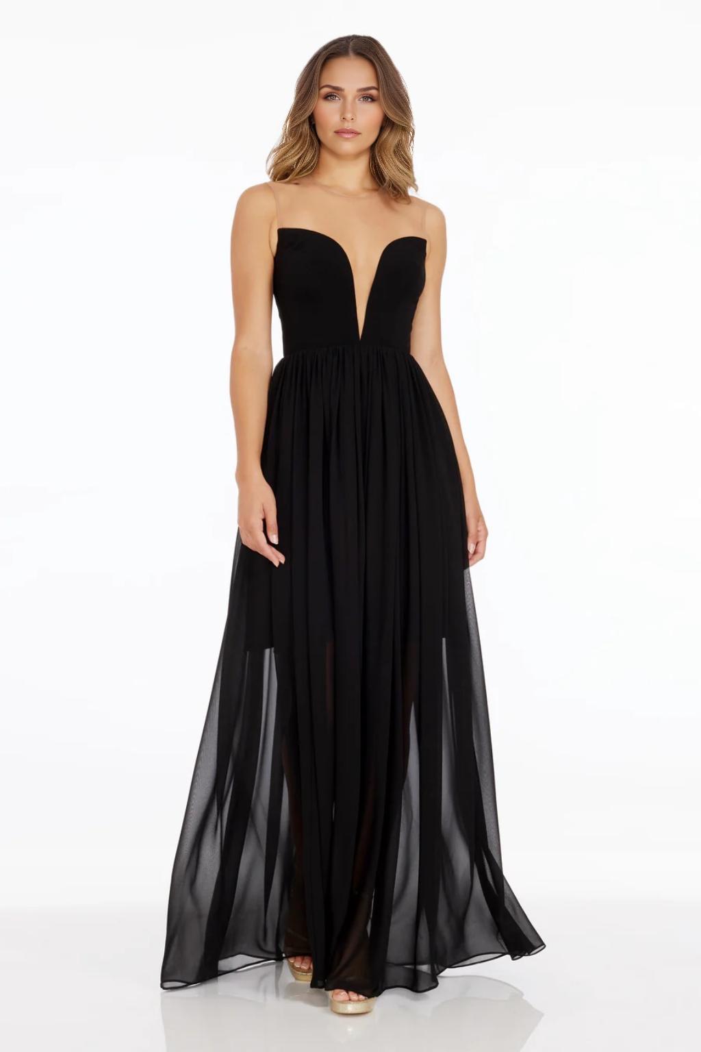A-Line/Princess Chiffon Bridesmaid Dresses Floor-Length Sheer Neck&V-Neck Sleeveless