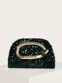 Dark Green Sequin Shoulder Bag/Handbag with Chain Strap for Cocktail, Evening&Party