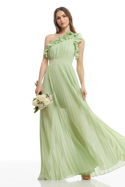 A-Line/Princess Chiffon Bridesmaid Dresses Floor-Length One-Shoulder&Ruffle Sleeveless With Back Zipper