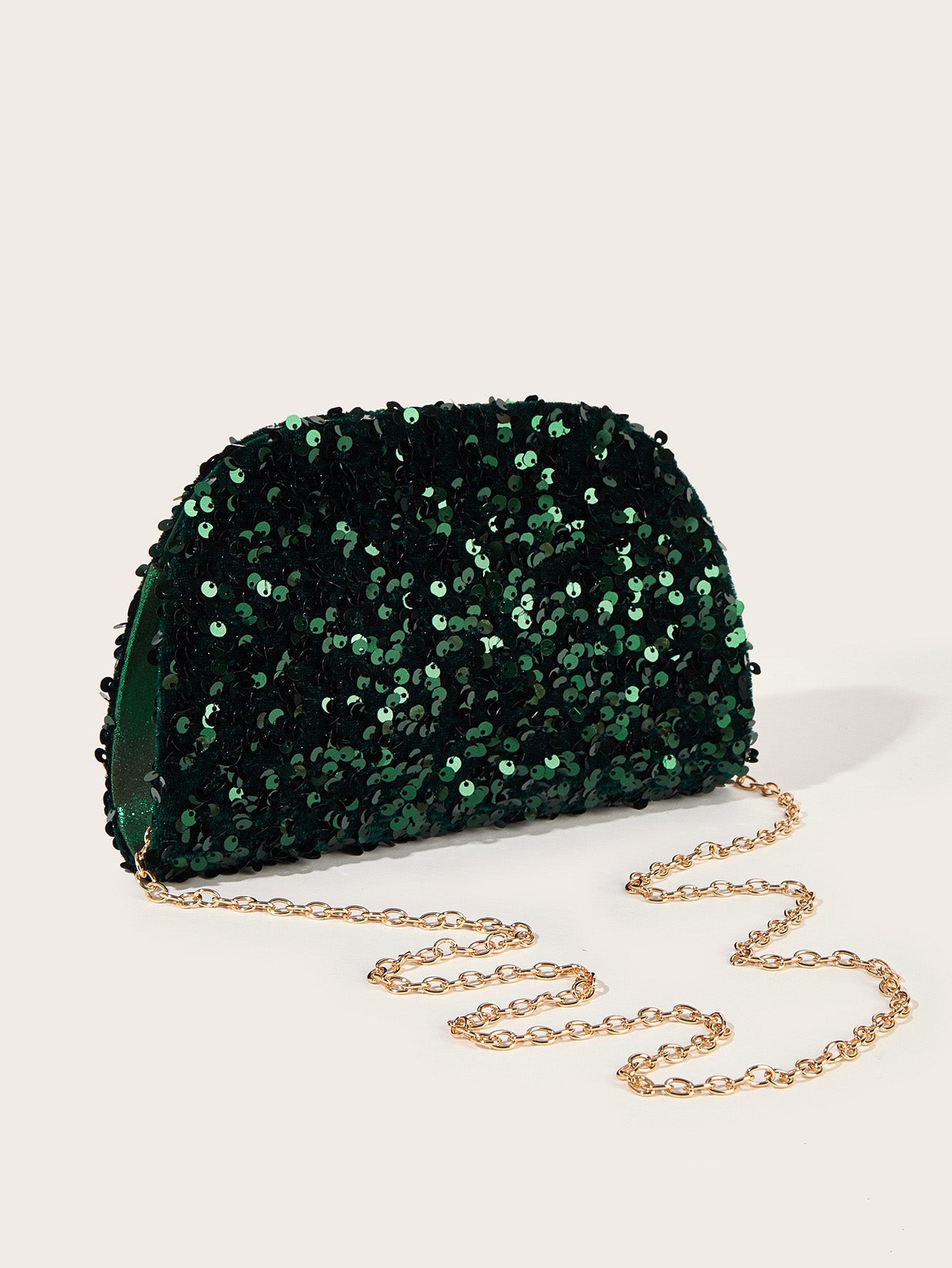 Dark Green Sequin Shoulder Bag/Handbag with Chain Strap for Cocktail, Evening&Party
