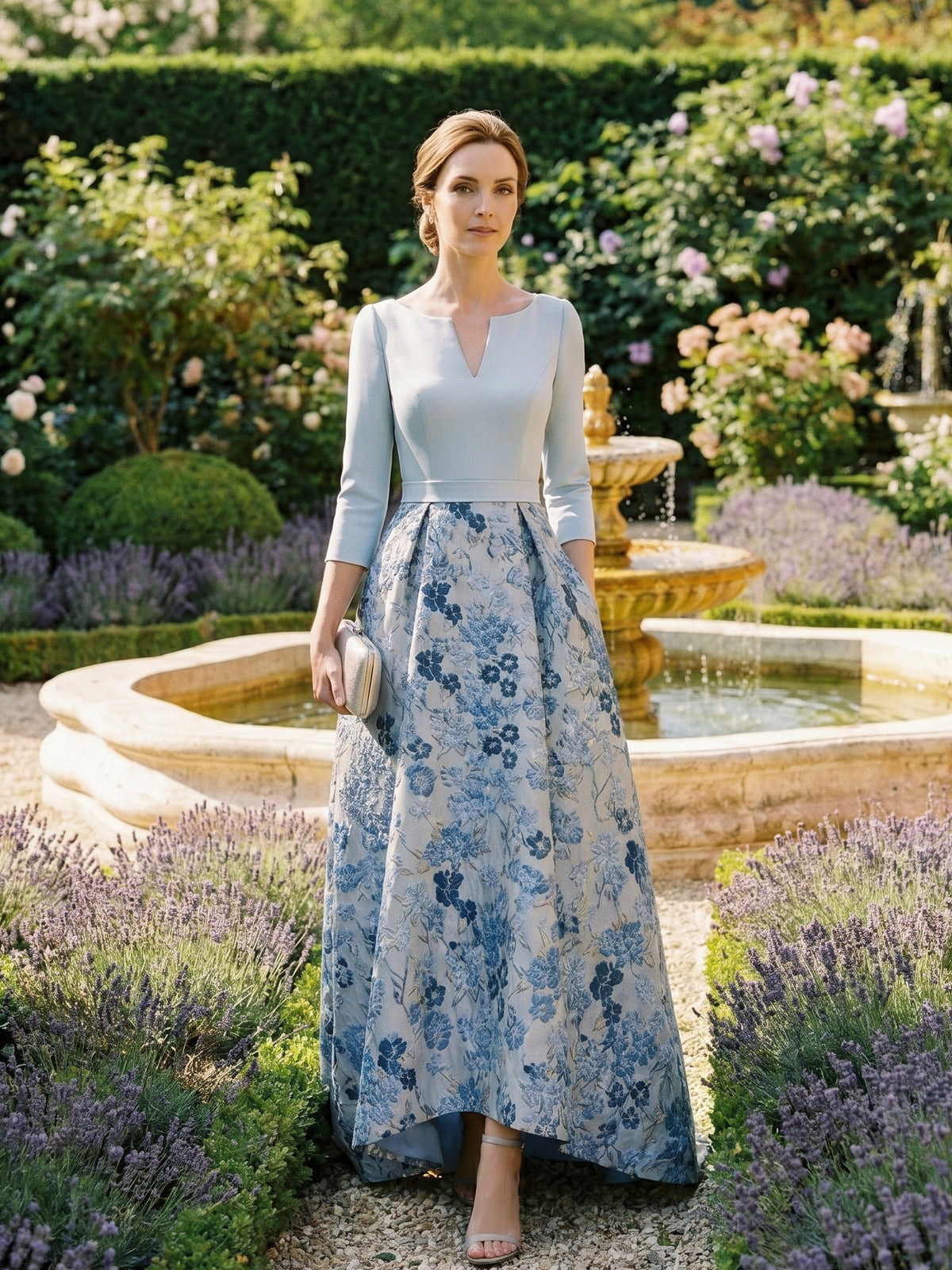 Nafori Sky Blue A-Line/Princess Mother Of The Bride Dresses Half Sleeves V Neck Asymmetrical With Pockets Jacquard 2026