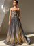 A-Line/Princess Evening Dress Strapless Formal Prom Long Pleated Dresses With Split Side