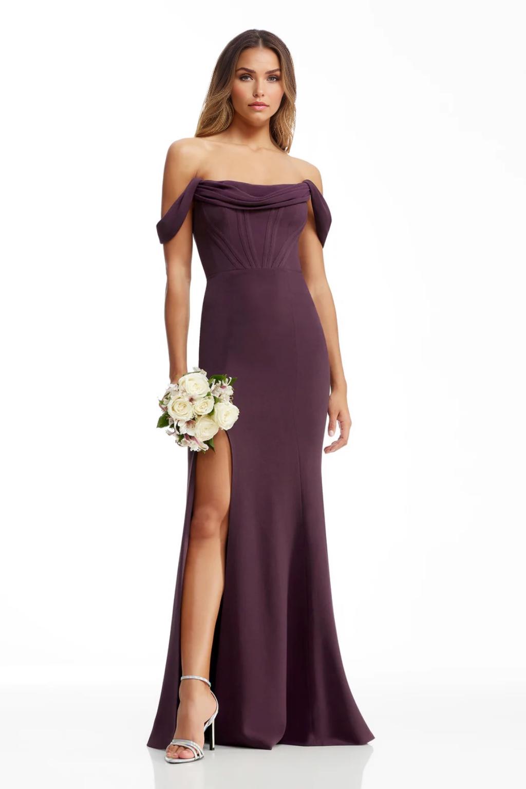 Sheath/Column Spandex Bridesmaid Dresses Floor-Length Off-the-Shoulder Sleeveless With Side Silt