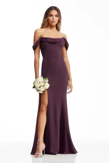 Sheath/Column Spandex Bridesmaid Dresses Floor-Length Off-the-Shoulder Sleeveless With Side Silt