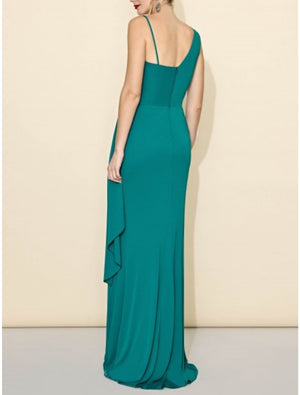 Sheath/Column Chiffon One-Shoulder Floor-length Long Bridesmaid Dresses With Ruffles&Split Side