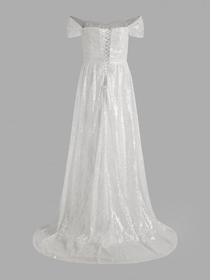 Mermaid Evening Gown Sequin Dress Prom Sweep / Brush Train  Sleeveless Off The Shoulder Satin with Slit Masquerade Dress