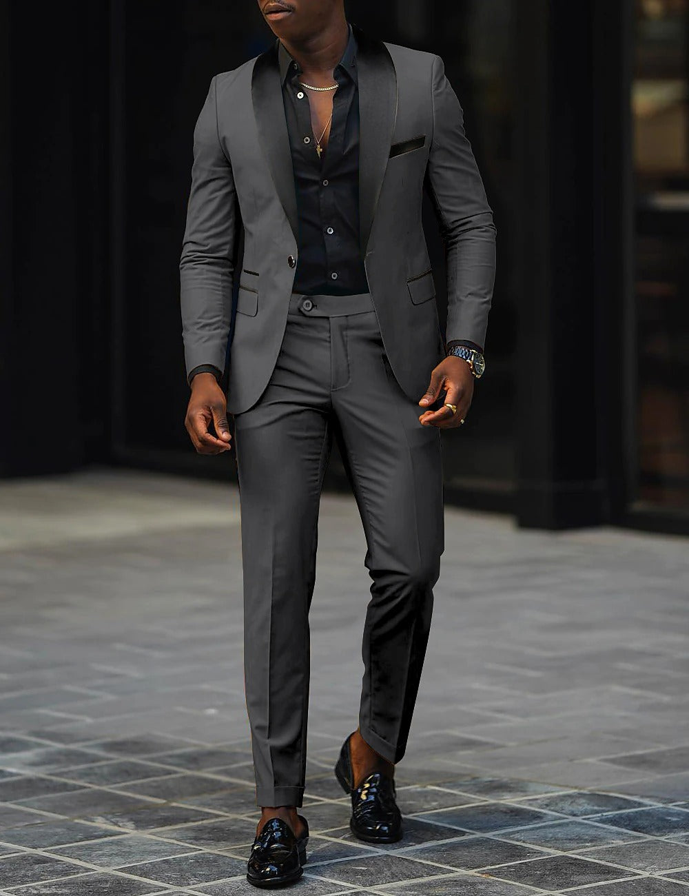 Men's Wedding Party Suits Shawl Lapel Notch Black Pink Fashion Daily Solid Colored Tailored Fit 2 Piece Single Breasted One-button