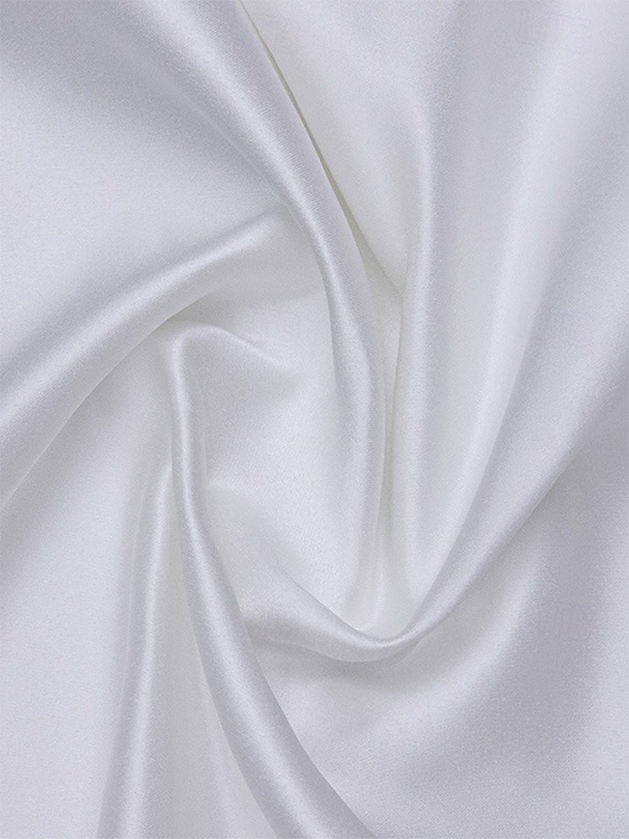 Ball Gown Little White Dresses For Formal/Wedding Dresses Jewel Neck Long Sleeves Tea Length Satin Cocktail Dresses With Pleats