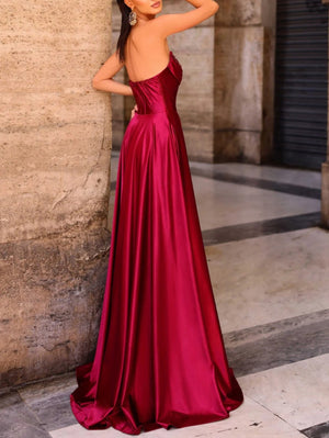 A Line/Princesses Prom Dresses Satin Strapless Floor-Length Formal Corset Dress With Sequins