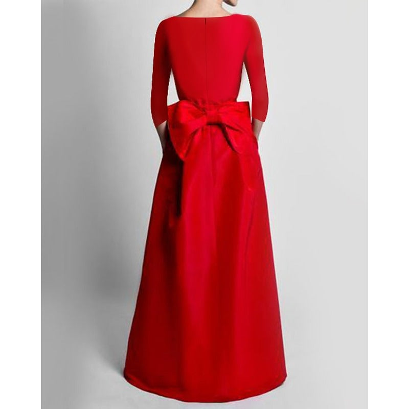 A-Line Mother of the Bride Jumpsuit Formal Evening 3/4 Long Sleeves Floor-Length With Detachable Overskirt Bow Stretchable