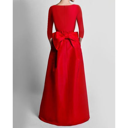 A-Line Mother of the Bride Jumpsuit Formal Evening 3/4 Long Sleeves Floor-Length With Detachable Overskirt Bow Stretchable