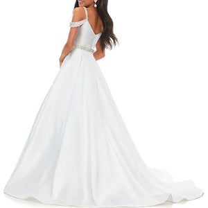 A-Line/Princess Flower Girl Dress Sweep/Brush Train Scoop Neck Juniors Cute Prom Dress Satin with Beading Elegant