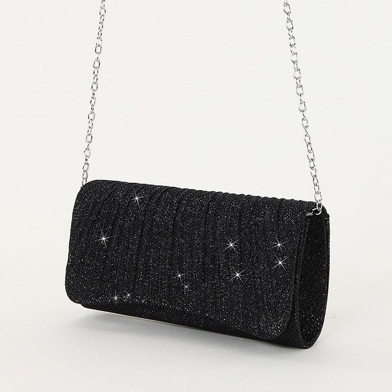 Women's Silver Glitter Evening Clutch Purse – Elegant Shoulder Bag with Chain Strap for Cocktail, Wedding & Formal Events