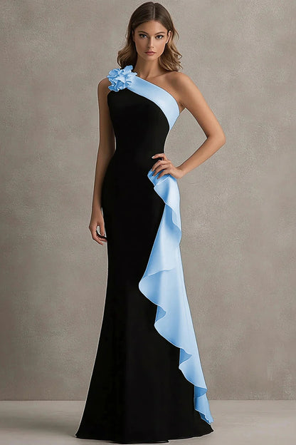 Trumpet/Mermaid  Stain  Evening/Formal Dress Floor-Length One-Shoulder Sleeveless With 3D Flowers&Ruffles