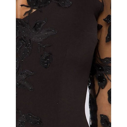 Sheath Mother of the Bride Dress Elegant Cocktail Dress Wedding Guest Kentucky Knee Length Long Sleeve Illusion Neck Lace with Beading Embroidery