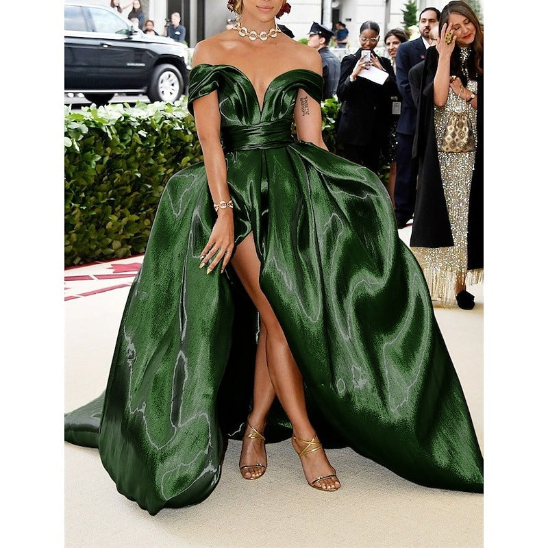 A-Line/Princess Off-the-shoulder Sleeveless Floor Length Evening Dresses With High Split