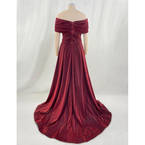 A-Line Evening Gown Sparkle & Shine Dress Formal Fall Court Train Sleeveless Off Shoulder Sequined with Sequin Slit Masquerade Dress