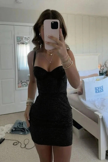 Sheath/Column Stunning Sparkle Party Dress Bodycon Sweetheart Short Beaded Cocktail Homecoming Dress