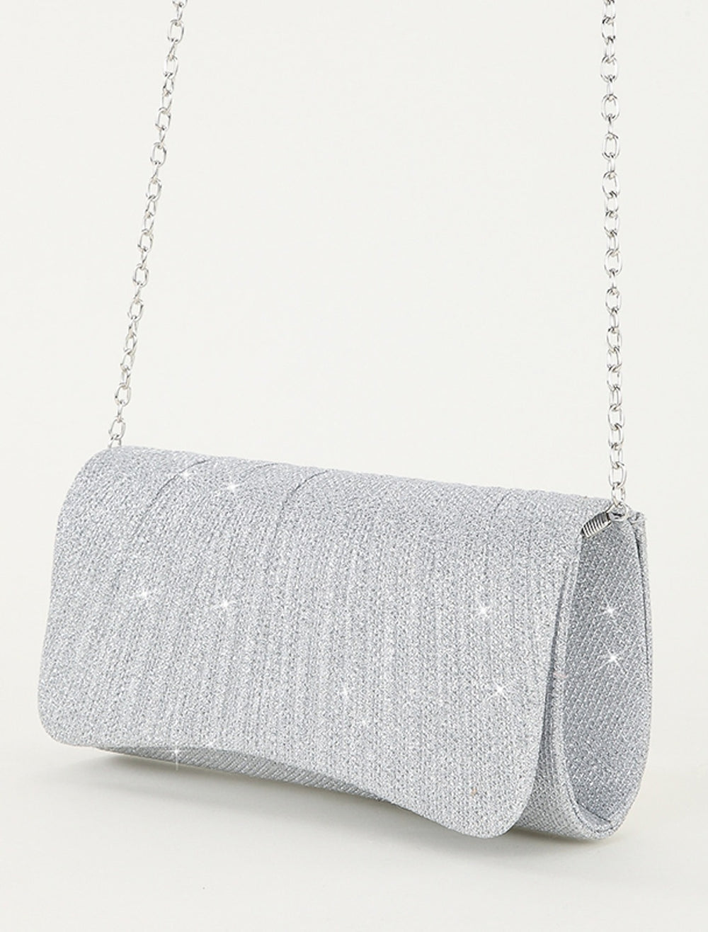Women's Silver Glitter Evening Clutch Purse – Elegant Shoulder Bag with Chain Strap for Cocktail, Wedding & Formal Events