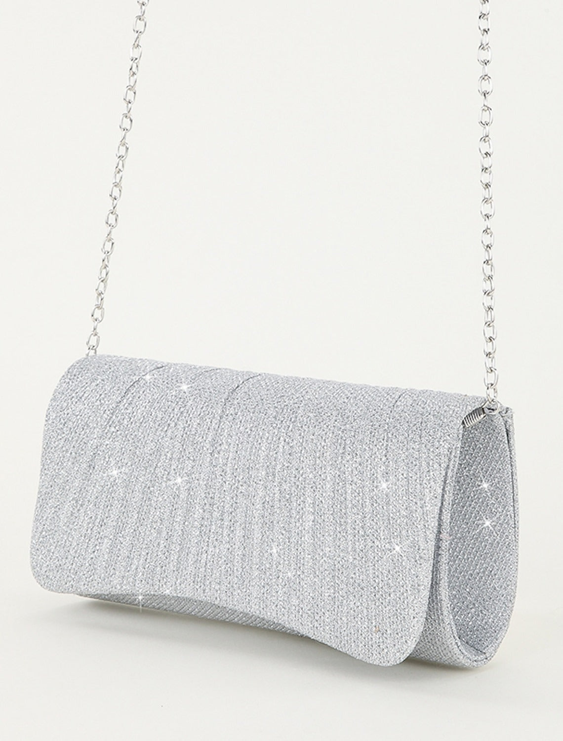 Women's Silver Glitter Evening Clutch Purse – Elegant Shoulder Bag with Chain Strap for Cocktail, Wedding & Formal Events