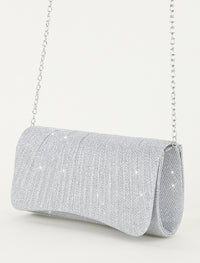 Women's Silver Glitter Evening Clutch Purse – Elegant Shoulder Bag with Chain Strap for Cocktail, Wedding & Formal Events
