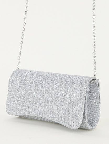Women's Silver Glitter Evening Clutch Purse – Elegant Shoulder Bag with Chain Strap for Cocktail, Wedding & Formal Events