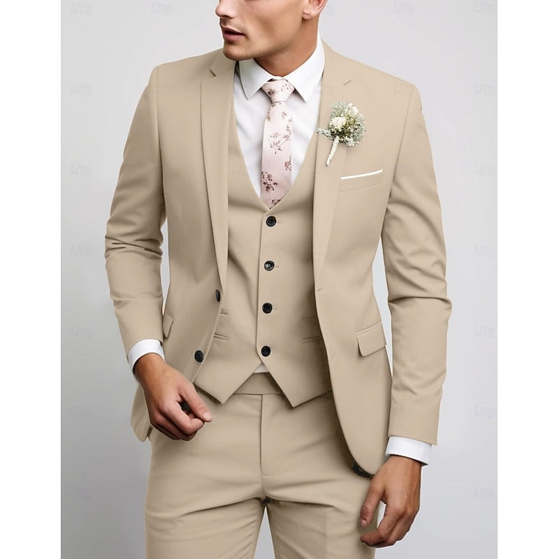 Men's Wedding Suits Notch Black Pink Prom Solid Colored Tailored Fit 3 Piece Single Breasted Two-buttons