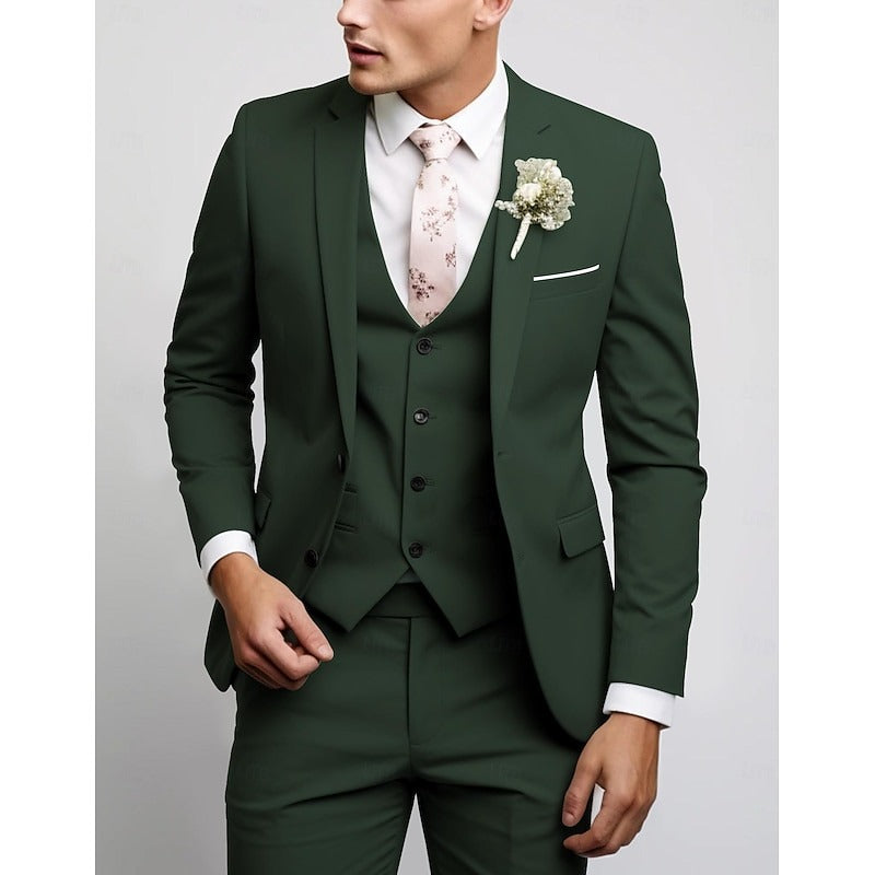 Men's Wedding Suits Notch Black Pink Prom Solid Colored Tailored Fit 3 Piece Single Breasted Two-buttons