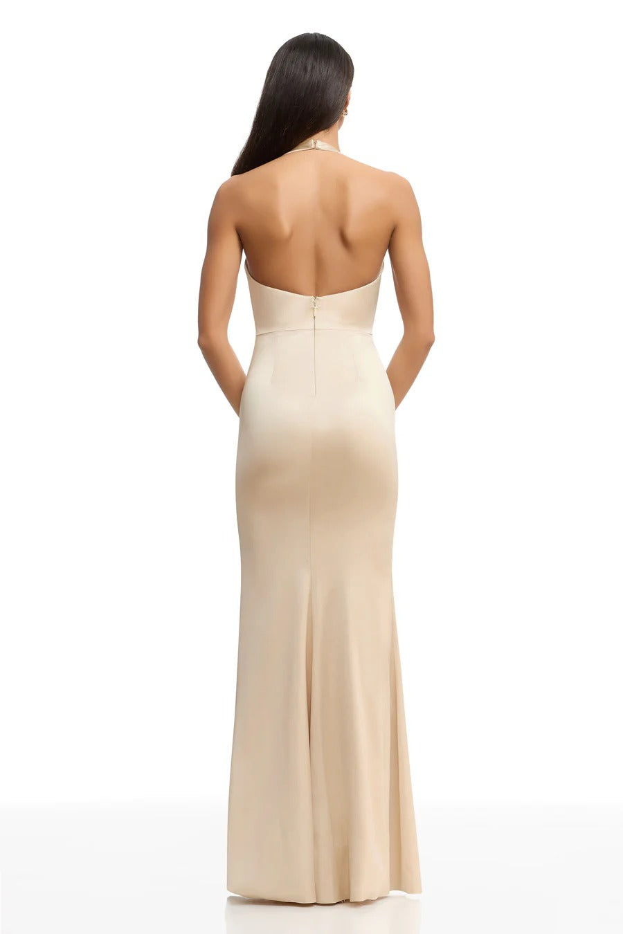 Sheath/Column Stain Bridesmaid Dresses Floor-Length Halter Sleeveless Back Zipper With Side Slit
